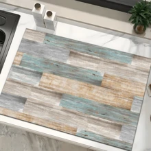 1 pieza Estera de secado con estampado de grano de madera azul, nueva estera absorbente de secado para encimera de cocina, estera de secado de utensilios de cocina - Estera de secado de platos, estera suave de gel de sílice antideslizante de secado rápido para encimera de cocina, adecuada para cafetera, máquina de café expreso, etc. - Multicolor - Ver 7