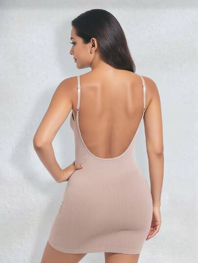 1pc Women's Seamless Shapewear Backless Dress For Tummy Control And Butt Lifting