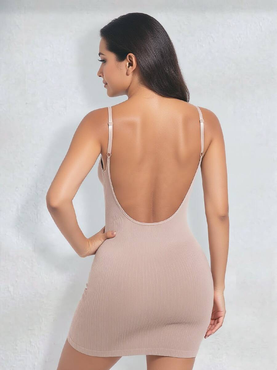 1pc Women's Seamless Shapewear Backless Dress For Tummy Control And Butt Lifting - Apricot - View 1