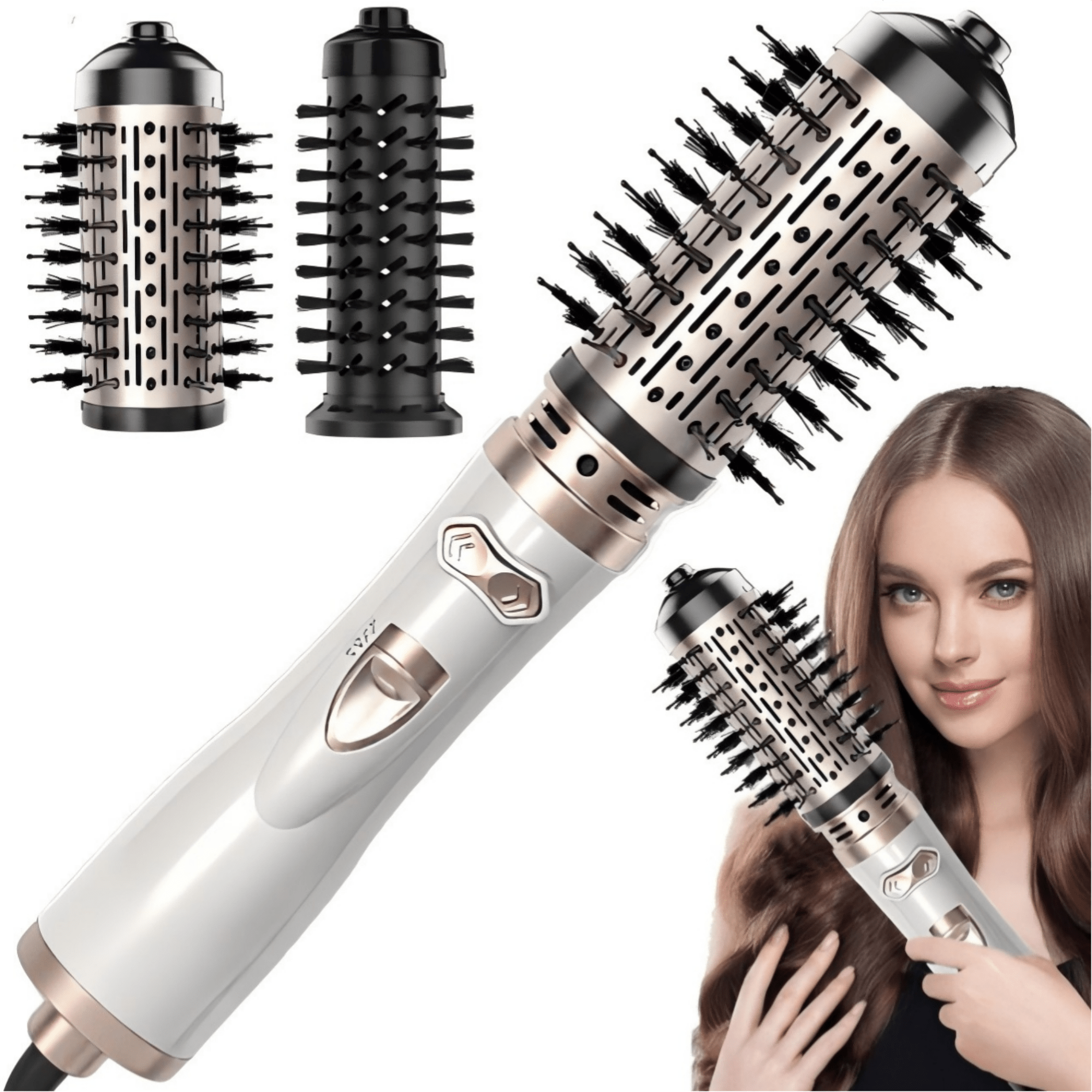 Secador de pelo de alta potencia 4 en 1 de 1000W, cepillo de cerámica con rotación de 360°, apto para todo tipo de cabello, crea peinados lisos y b