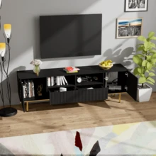 Moderner TV-Schrank, TV-Möbel Mit Golden Füßen Und Golden Rand - Black - View 1