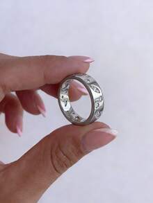 1枚925纯银几何方形立方氧化锆戒指，优雅珠宝礼物，适合女士周年纪念派对 - 幾何 - 查看 2