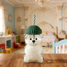 20 Oz Cute Bear Glass Straw Cup, Perfect Gift For All Holidays - Green - View 1