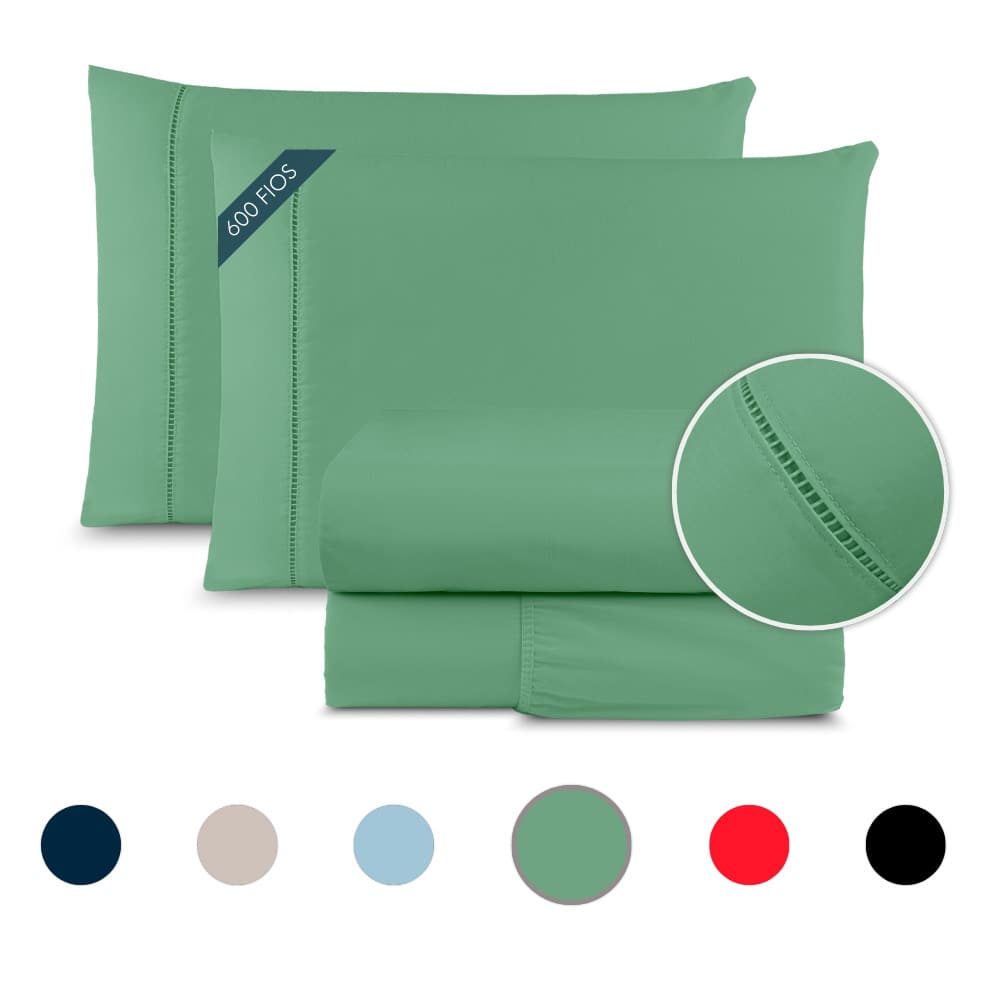 Queen Size 600 Thread Count 4-Piece Fitted Sheet Set For Box Spring Beds, Alice Brand, Luxurious Egyptian Cotton, Hemstitch. - 橄欖綠 - 查看 1