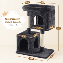 Butterslay 1PC Modern Cat Tree Cat Tower Cat House With Scratching Posts For Small Medium Cats - màu đen - Xem 9