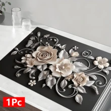 1pc 3D Floral Design Absorbent Drying Mat, New Waterproof Kitchen Counter Drying Pad, Soft Silicone Non-Slip Quick Dry Mat For Kitchen Counter, Coffee Maker, Etc. - FULSD253 - View 14