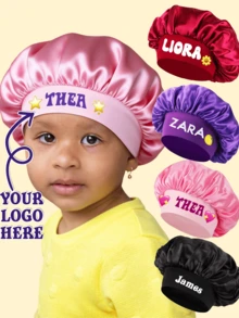Personalized Children's Satin Sleep Cap, Girl's Satin Hair Bonnet, Silk Sleeping Hat, Personalized Name Satin Cap - M - View 1