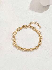 1件简约不锈钢情侣手链，百搭优雅（随机未切割圆环数量） - 金黃色 - 查看 6