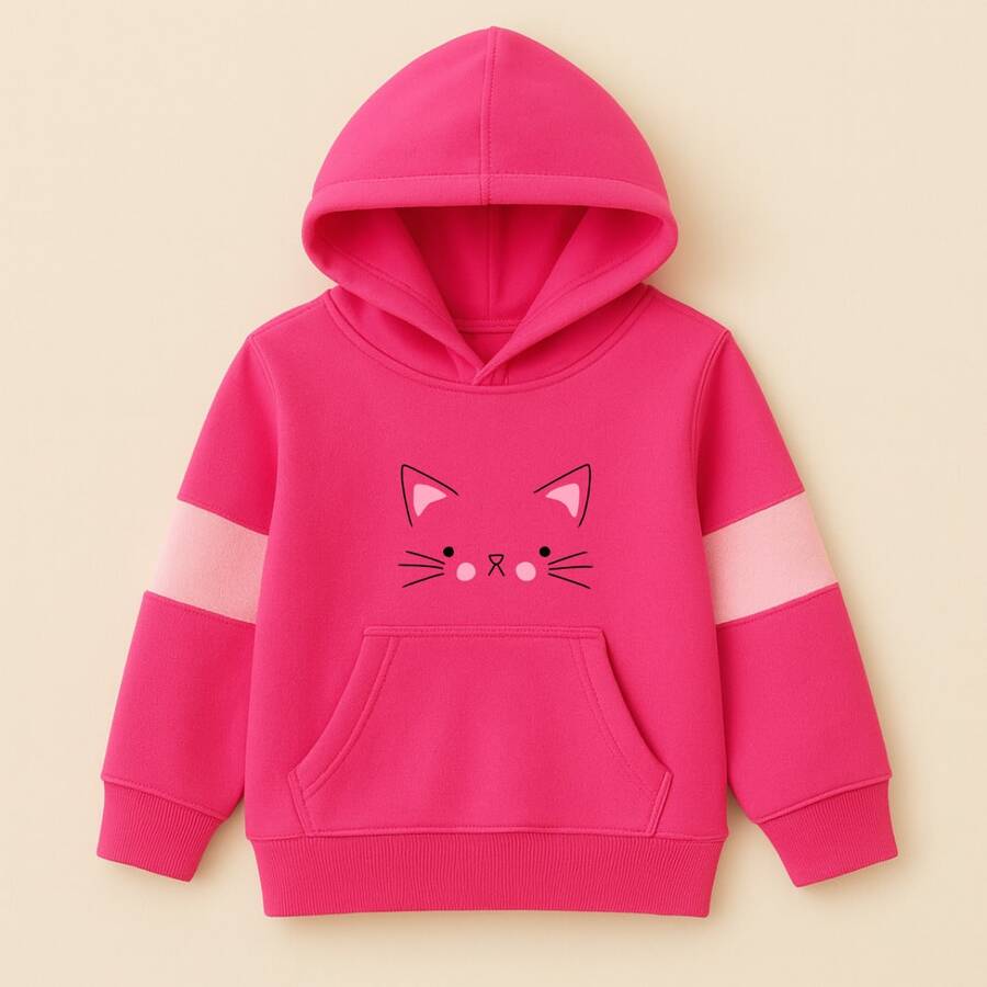 Girls' Warm Fleece Kangaroo Hoodie Sweatshirt - 玫紅色 - 查看 1