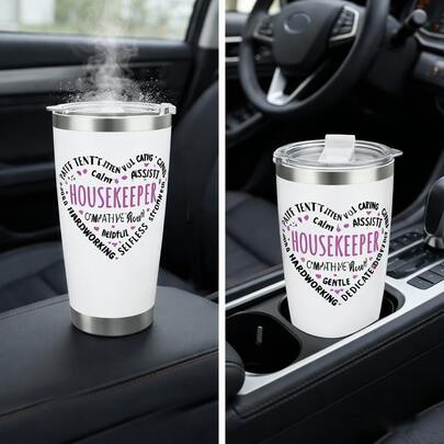 Housekeeper Heart Word Cloud Tumbler Gift For Housekeeper Car Cup Car Coffee Mug Car Travel Mug Leakproof 304 Stainless Steel Thermal Insulation Shatterproof Papa/Grandpa Wife Father's Day Home Stainless Steel Travel-Friendly