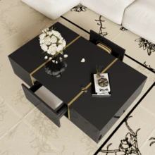 Moderner Couchtisch In Schwarz Mit Hochglanz Und 2 Schubladen - Black - View 4