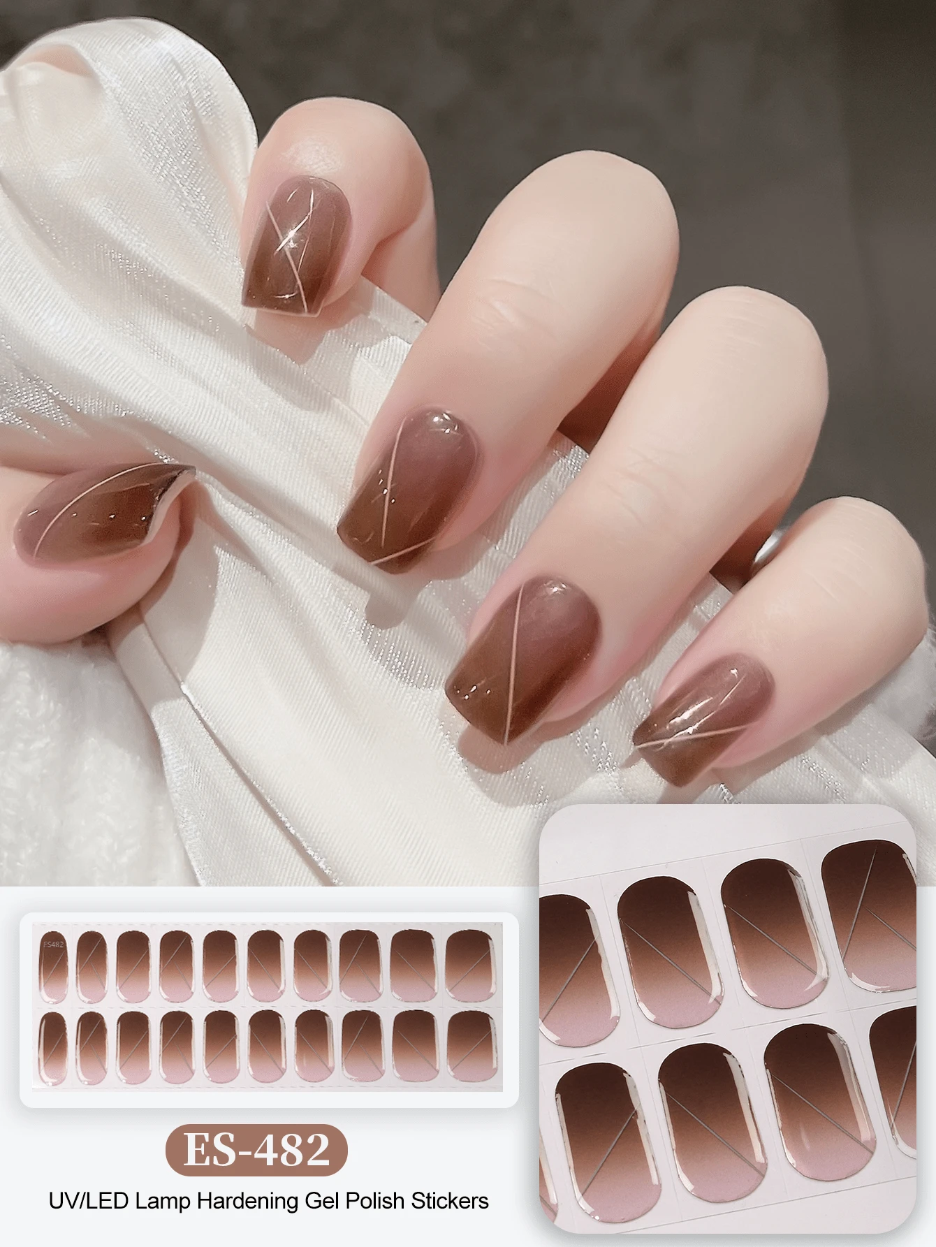 20pcs Semi-Cured Gel Nail Strips, Salon-Quality, Long-Lasting, Easy To Apply And Remove, Requires UV Lamp Curing Nail Stickers