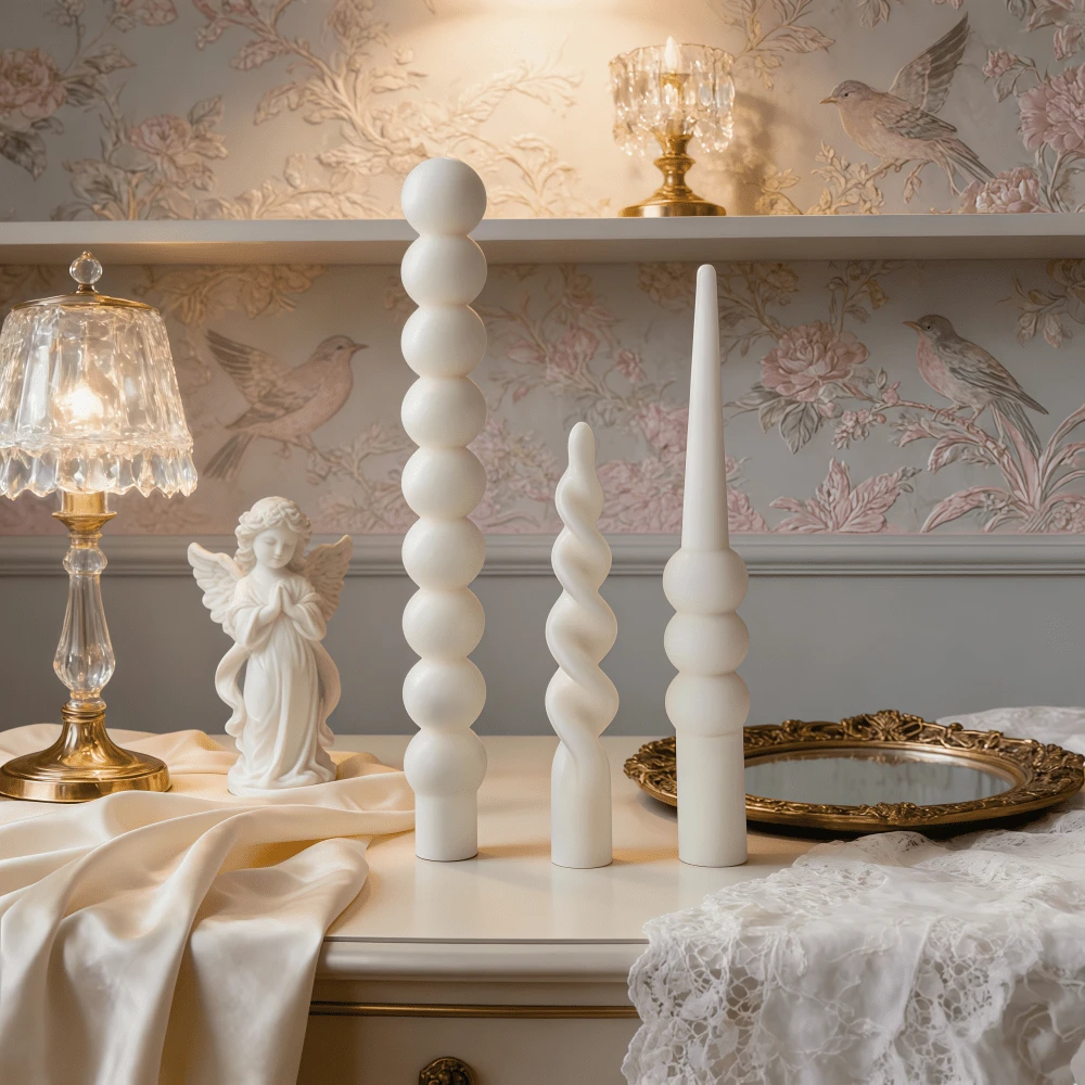1 pieza Vela con aroma de estilo vintage en color blanco (no incluye el soporte de la vela) - Ideal para meditación, iluminación, decoración de escenas y creación de ambiente. Características: Patrón ondulado, formas cilíndricas, hemisféricas y de pilar retorcido. Vela de cera de soja sin humo. Adecuada para decoración del hogar, fiestas, exhibición en mesas, decoración de restaurantes, bodas, regalos de cumpleaños y regalos para ella. - 1PC - Ver 1