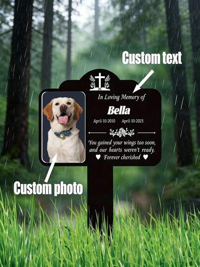 1pc Personalized Photo Pet Tombstone- Acrylic Memorial Plaque With Custom Text And Date, Outdoor Lawn Tribute Mark, Heartfelt Sympathy Gift For Pets, Classic Style, No Battery Required, Cemetery Decoration/Elegant Memorial/Weatherproof Plaque, Memorial Garden Decoration