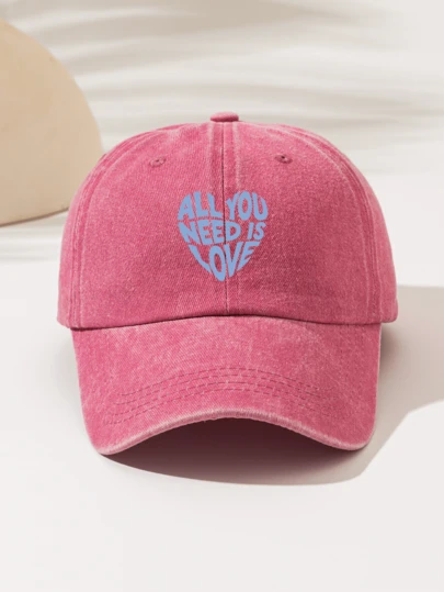1pc Minimalist Washed Baseball Cap With "Love Heart" Letter Print, Gift For Family And Friends, Suitable For Outdoor Sports, High-Quality, All Season, Decorative And Warm