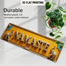 2D Flat Iron Signage, A Unique Wall-Mounted Iron Decor Item - Elephant Design With NAMASTE Text And Yellow Border. Suitable For Bars, Living Rooms, Dining Rooms, Hotels And Various Rooms, Also Can Be Used As Halloween 2025 And Christmas Decorations. This Is A Distinctive Artwork, Also Suitable As A Gift. 2D Flat Design, Perfectly Fits Indoor Decor Needs - Multicolor - View 4