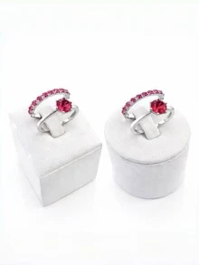 Luxury Women's Ring With Pink Cubic Zirconia, Gold Or Silver Plated - 銀色 - 查看 1