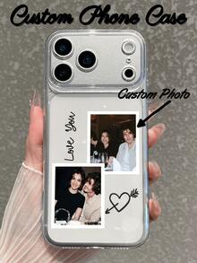 1pc Customized Photo Phone Case, Transparent Phone Protective Cover, Can Upload 2 Exclusive Photos, Compatible With IPhone 17/17 Pro/17 Pro Max/17 Air, 16-11/Pro/Pro Max/Plus, S20-S25/Ultra/FE/Plus/Ultra - Pixel Style Phone Case - Clear - View 1