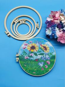 5件套刺绣工具套装，采用竹纹塑料材质，角度可调节，适用于十字绣花环、圆形十字绣绷、刺绣工艺缝纫等。 - 仿竹繡繃圓形 - 查看 3