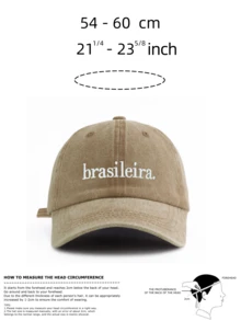 1pc Brazil Style Embroidered Washed Baseball Cap - Retro Aesthetic Sun Hat - Vintage Soft Adjustable Cap Suitable For Travel & Streetwear - Brasileira. - View 4
