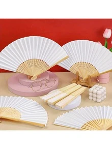 5/10/20 piezas Abanicos de mano de papel blanco plegables - Blanco - Ver 4