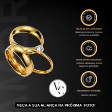 Pair Of 3mm Gold Wedding Bands + Diamond Solitaire | Couple's Engagement Rings In Premium 316L Stainless Steel | Luxury Design | Does Not Tarnish - Gold - View 4