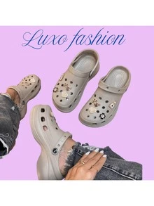 Sapato babuche Chinelo de salto alto 100%EVA com pingente variados croco -Original Classic, Macio e Confortável - Caqui - Visão 1