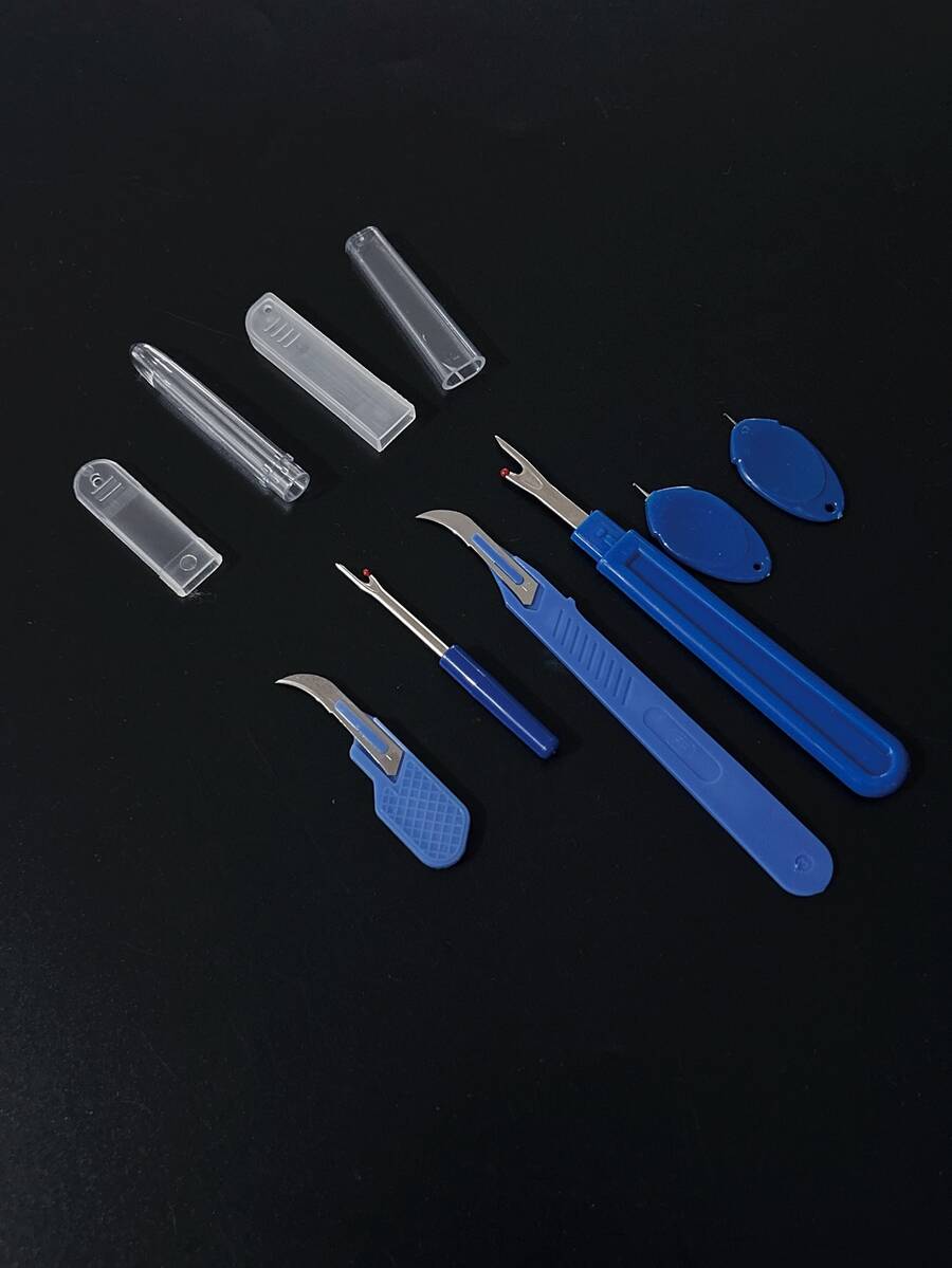 6件套蓝色缝纫拆线器套装，包含线剪、穿线器和剪刀 - 必备DIY缝纫工艺工具，快速拆线，缝纫配件，家居必需品，生日和节日礼物 - 藍色拆線器套裝 - 查看 1