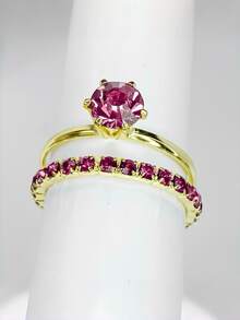 Luxury Women's Ring With Pink Cubic Zirconia, Gold Or Silver Plated - Vàng - Xem 2