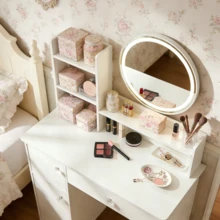 Tocador con espejo y luz, tocador de maquillaje con cajones y estantes de almacenamiento, tocador con gabinete, adecuado para adolescentes y adultos, conjunto de tocador mini para el dormitorio. - Blanco - Ver 5