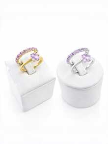 Set Of Two Solitaire Rings And A Lilac Rhinestone Band Set In Gold Plated Silver - 銀色 - 查看 4