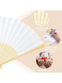 5/10/20 piezas Abanicos de mano de papel blanco plegables - Blanco - Ver 5