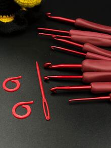 ProCraft Red Soft Handle Metal Crochet Hooks 4pcs Set, With 2 Stitch Markers, 1 Knitting Needle, All-Season DIY Crochet Tools, Suitable For Sweaters, Dolls, Shawls, Ornaments - Red Soft-handled Crochet Hook Set - View 7