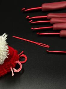 ProCraft Red Soft Handle Metal Crochet Hooks 4pcs Set, With 2 Stitch Markers, 1 Knitting Needle, All-Season DIY Crochet Tools, Suitable For Sweaters, Dolls, Shawls, Ornaments - Red Soft-handled Crochet Hook Set - View 4