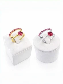 Luxury Women's Ring With Pink Cubic Zirconia, Gold Or Silver Plated - Vàng - Xem 4