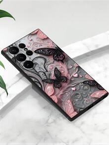 1pc Fashionable Creative Flower Heart Black Butterfly Anti-Drop Anti-Slip Black Phone Case Compatible With Galaxy A04e/A05s/A13/A14/A15/A34/A35/A50/A52/A53/A54/S21/S22/S23/S24/S25/S25Ultra, This Is 2D Image Not 3D Image - Black - View 4