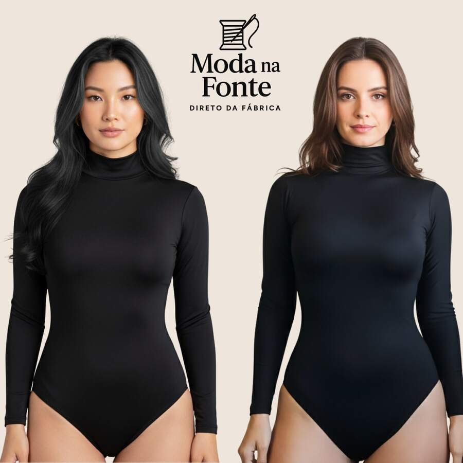 Kit Body Collant Feminino Segunda Pele Básico Gola Alta Manga Longa Em Alta Moda Blogueira