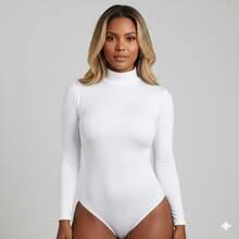 Women's Basic Second Skin Bodysuit Set With High Neck And Long Sleeves - High Fashion Blogger Style - 兩件套裝(白色+白色) - 查看 3