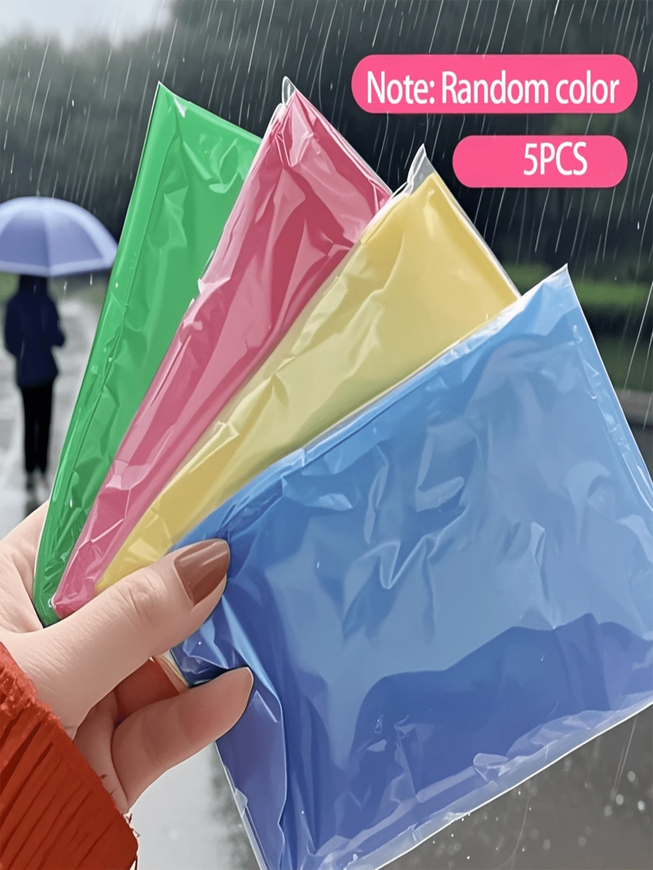 5件装通用防水雨披,PE材质,完全防水,便携,适合旅行、徒步、钓鱼、露营等户外活动,成人户外雨衣,蓝色,无印花(颜色随机) - 多色 - 查看 1