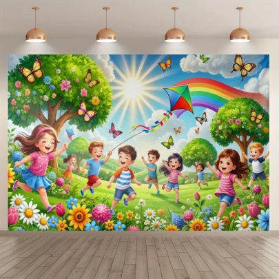 Faixa decorativa de primavera (1 peça), feita de poliéster, com elementos de sol, arco-íris e borboleta. Perfeita para todos os tipos de celebrações, festas, decoração de volta às aulas e uma ótima opção para decorar salas de estar, quartos, escritórios e festas de aniversário.