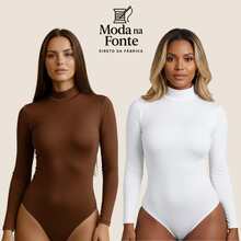 Women's Basic Second Skin Bodysuit Set With High Neck And Long Sleeves - High Fashion Blogger Style - 兩件套(白色+棕色) - 查看 8