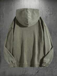 Women's Oversized Unisex Retro Acid-Wash Hooded Sweatshirt - Heavy-Duty Couple Matching Streetwear Pullover With Pocket, X-Line Fit (Plus Size), All-Season Casual Hoodie For Men & Women - Christmas Gift - 軍綠色 - 查看 4