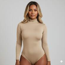 Women's Basic Second Skin Bodysuit Set With High Neck And Long Sleeves - High Fashion Blogger Style - 1 件(裸色) - 查看 2