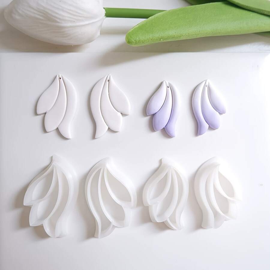 2pcs Wing Shaped Polymer Clay Cutter Molds, DIY Earrings Pendant Jewelry Cutting Molds, Soft Pottery Clay Tools, Jewelry Making Molds - White - View 1