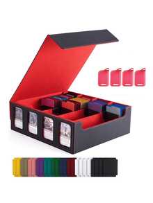 Caja de cartas con soporte para 4 portacartas, puede contener talla grande de 3200 cartas, con 24 divisores de colores, caja de mazo Commander con ventana para juegos de cartas - Multicolor - Ver 11