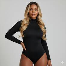 Women's Basic Second Skin Bodysuit Set With High Neck And Long Sleeves - High Fashion Blogger Style - 2-piece Kit (Black + White) - View 5