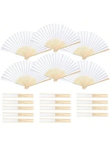 5/10/20 piezas Abanicos de mano de papel blanco plegables - Blanco - Ver 1