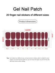 20 miếng dán móng tay gel bán khô, chất lượng salon, bền lâu, dễ dán và gỡ bỏ, cần đèn UV để làm khô. - Đỏ - Xem 4