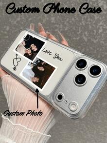 1pc Customized Photo Phone Case, Transparent Phone Protective Cover, Can Upload 2 Exclusive Photos, Compatible With IPhone 17/17 Pro/17 Pro Max/17 Air, 16-11/Pro/Pro Max/Plus, S20-S25/Ultra/FE/Plus/Ultra - Pixel Style Phone Case - Clear - View 3