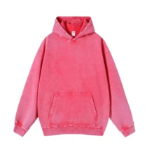 Women's Oversized Unisex Retro Acid-Wash Hooded Sweatshirt - Heavy-Duty Couple Matching Streetwear Pullover With Pocket, X-Line Fit (Plus Size), All-Season Casual Hoodie For Men & Women - Christmas Gift - 玫瑰紅 - 查看 1